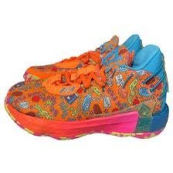 Adidas Men's Size 6 SM Dame 7 Basketball Shoes Orange Maximalist Doodle Print - Picture 3 of 16